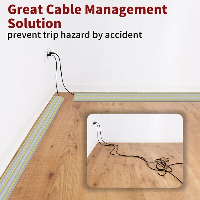Alt view image 6 of 7 - Floor Cord Cover 3.3 ft, Cord Covers for Wires on Floor, Extension Cable Cover 3 Channels Cord Hider Floor Cable Management, Heavy Duty PVC Duct, Gray