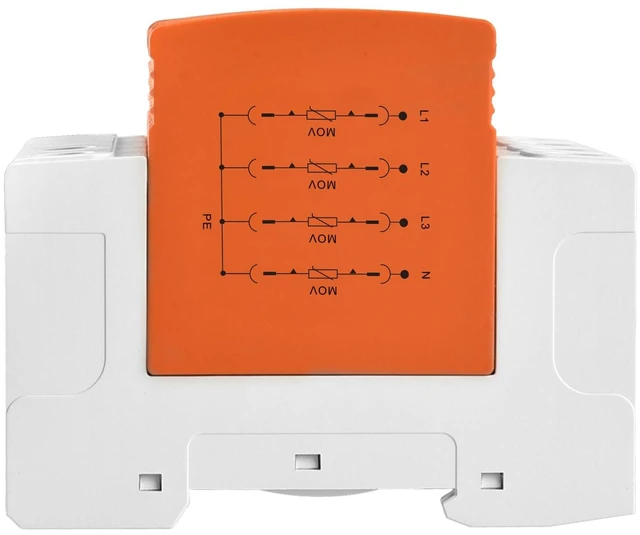 Alt view image 7 of 7 - 4P AC Surge Protector 385V 40kA Type 2 SPD DIN Rail Arrester Flame-retardant 4-pole plug-in module defends 3-phase distribution boxes and off-grid panels against lightning strikes