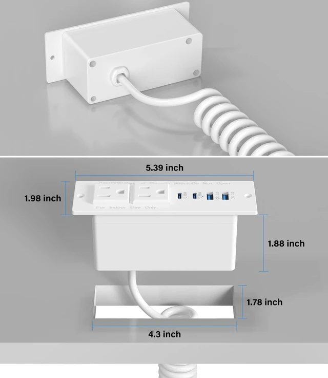 Alt view image 7 of 7 - Recessed Power Strip USB C 65W Fast Charging Station,in Drawer Outlet,Furniture Flush Mount for Desktop,Workspace Essential Desk Outlet (White, 6FT)