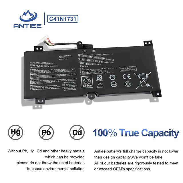 Alt view image 5 of 6 - C41N1731 Laptop Battery for Asus ROG Strix Scar II GL504 GL504GW GL504GS GL504GM GL504GV G515 G515GV G515GW G715GV G715GW GL504GW-DS74 Series C41PNC5 4CIP5/70/81 15.4V 66Wh