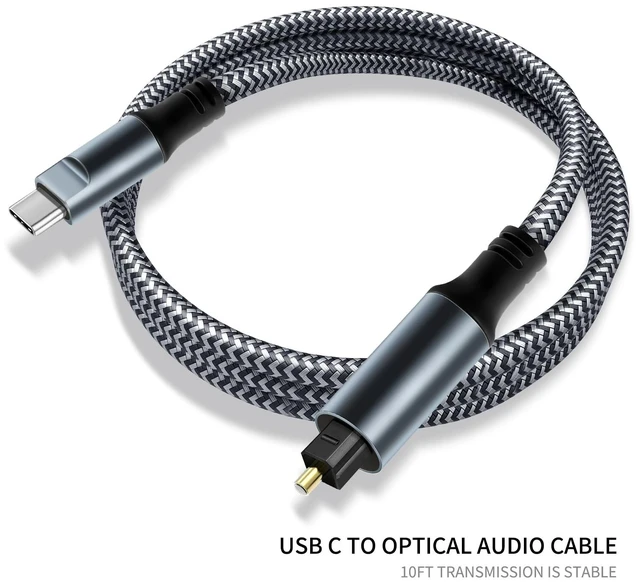 Alt view image 7 of 7 - Unidirectional USB C to Optical Audio Cable 10ft Braided USB C to Toslink Optical for TV/Soundbar, Sony PS5,Speakers & Home Theater Systems