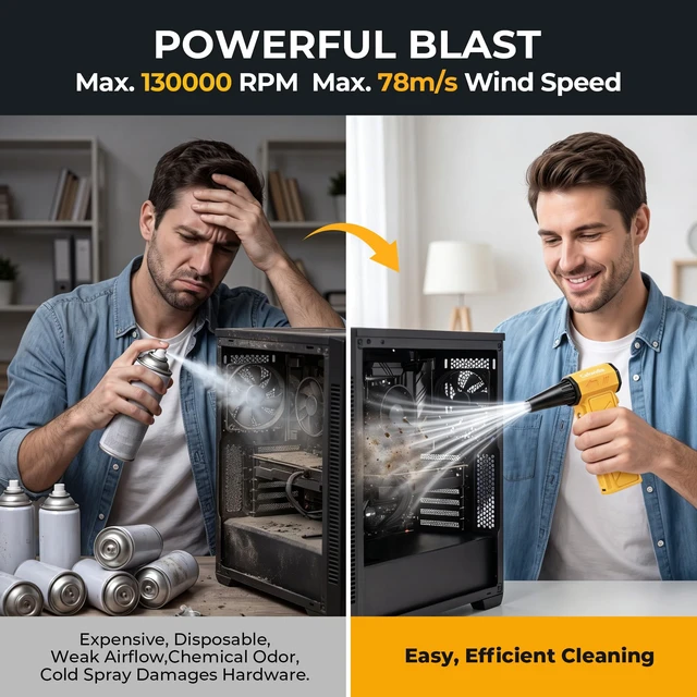 Alt view image 3 of 7 - Compressed Air Duster & Vacuum, 2-in-1 Electric Air Duster 130000RPM, 4-Speed Adjustable, Rechargeable Cordless Air Blower with LCD Display for PC, Keyboard, Car, Home & Outdoor