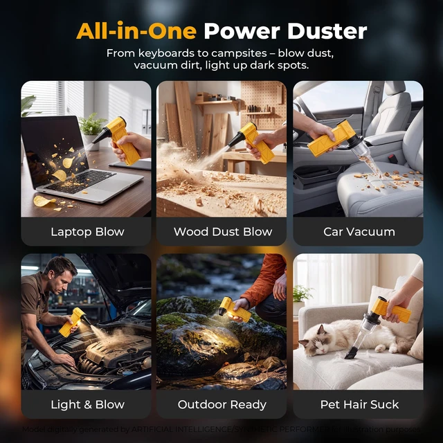 Alt view image 7 of 7 - Compressed Air Duster & Vacuum, 2-in-1 Electric Air Duster 130000RPM, 4-Speed Adjustable, Rechargeable Cordless Air Blower with LCD Display for PC, Keyboard, Car, Home & Outdoor