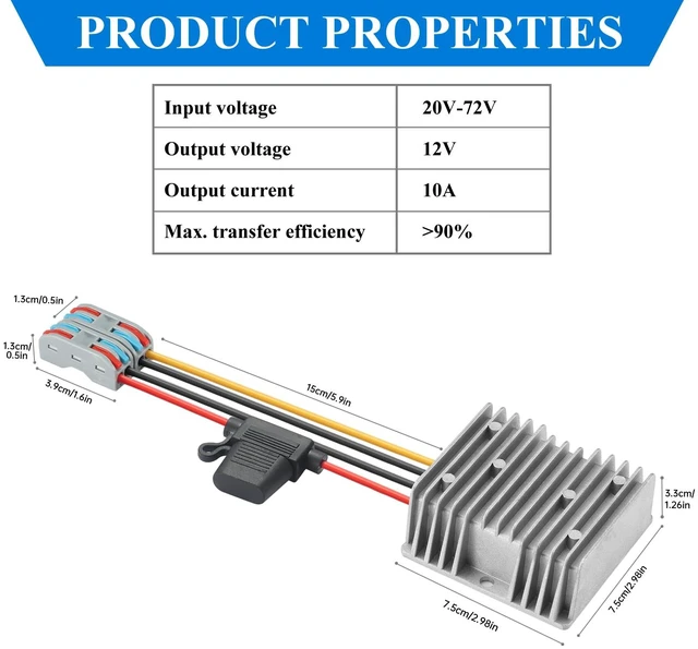 Alt view image 4 of 7 - 120W DC-DC Power Converter 20V-72V to 12V 10A, Waterproof Voltage Regulator for Car/Truck/Boats, Power Supply for CCTV, Audio System, Overload & Short Circuit Protection (IP67,)