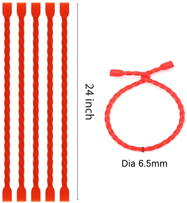 Alt view image 2 of 7 - 5 PCS 24-Inch Silicone Cable Ties Dia 6.5mm, Reusable Steel-Core Rubber Twist Ties Bendable Cable Ties for Bundling and Holding, All Purpose Cord Tie for Indoor and Outdoor (Red)