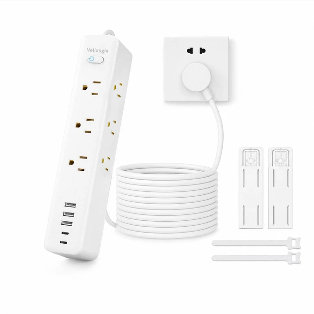 Main image of Surge Protector Power Strip with 9 Outlets and 5 USB Ports (2 USB C), Extension Cord with Multiple Outlets, Flat Plug Power Strip 10 Ft Long for Home Office Desktop (White, 10FT)
