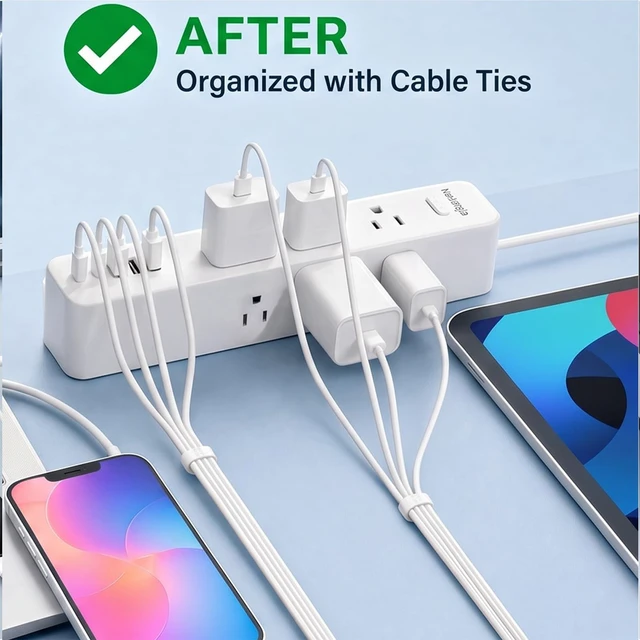 Alt view image 6 of 7 - Surge Protector Power Strip with 9 Outlets and 5 USB Ports (2 USB C), Extension Cord with Multiple Outlets, Flat Plug Power Strip 10 Ft Long for Home Office Desktop (White, 10FT)