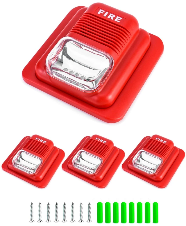 Main image of 4 Pack Wired Sound & Light Fire Alarm Warning Strobe Siren Horn, 12 / 24V DC