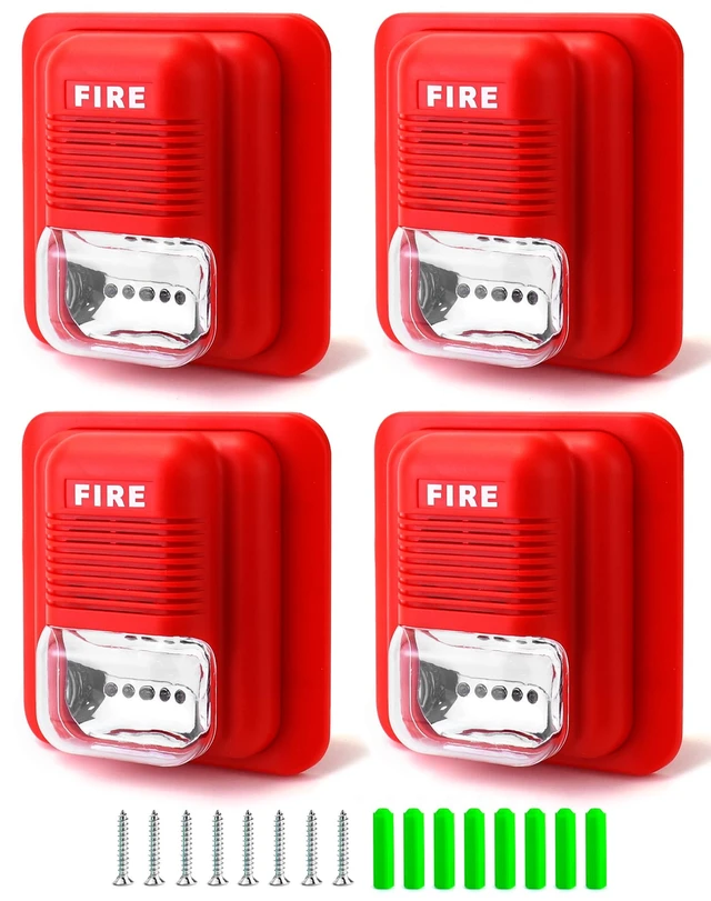 Alt view image 7 of 7 - 4 Pack Wired Sound & Light Fire Alarm Warning Strobe Siren Horn, 12 / 24V DC