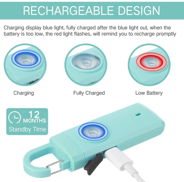 Alt view image 5 of 6 - 6 Pcs 130 dB Personal Safety Alarm for Women, Macarons, Snap Rechargeable Safety Loud Siren with LED Strobe Light, Low Battery Notice, Personal Alarm Keychains Gifts for Mom Girl