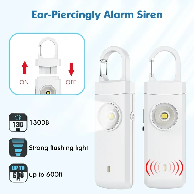 Alt view image 2 of 7 - Rechargeable Personal Alarms for Women - Christmas Birthday Gifts for Women, Stocking Stuffers for Teen Girl, Daughter, Safety Keychain Flashlight, Siren Alarm, Travel College Essentials (White)
