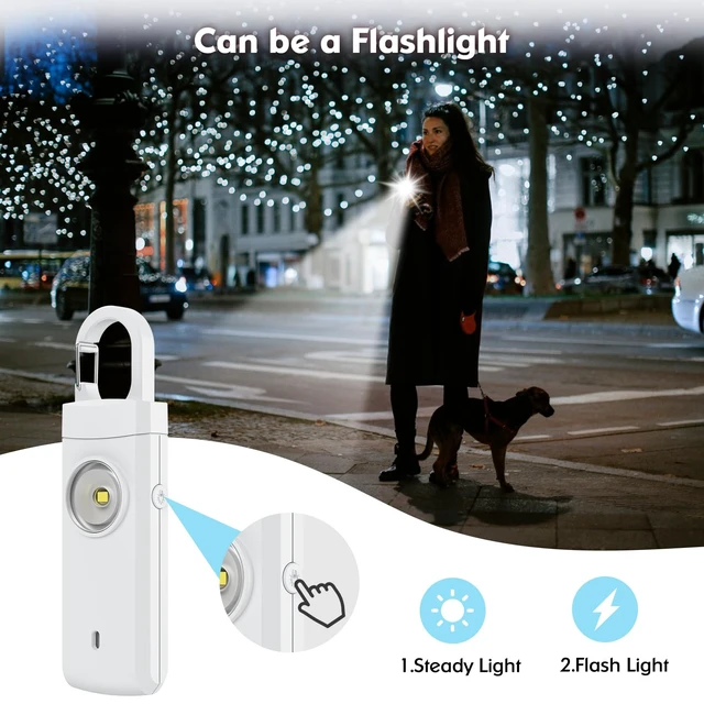 Alt view image 4 of 7 - Rechargeable Personal Alarms for Women - Christmas Birthday Gifts for Women, Stocking Stuffers for Teen Girl, Daughter, Safety Keychain Flashlight, Siren Alarm, Travel College Essentials (White)