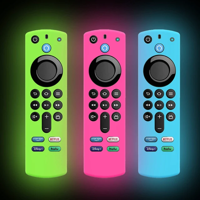 Main image of 3-Pack Remote Case for TV 3rd Gen 2021 Glow in The Dark, Voice Remote Protective Silicone Cover Glow in Dark with Lanyard (Fluorescent Green/Pink/Blue)