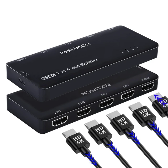 Alt view image 2 of 7 - HDMI Splitter 1x4, 4K 60Hz 1 in 4 Out HDMI Duplicator/Switcher, 4Kx2K 30Hz 4:4:4 & 60Hz 4:2:0, HDR Compatible for Fire Stick, PS5, Xbox Series X, PC, Home Theater, Not A Switch(4K 1in4 Out)