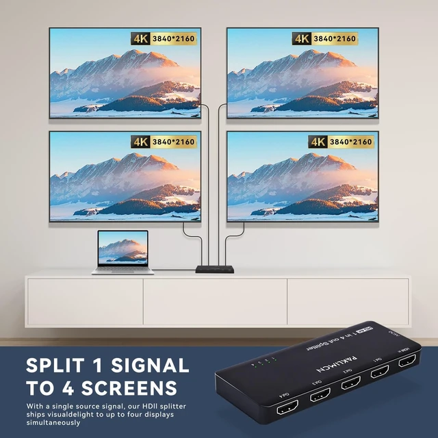 Alt view image 3 of 7 - HDMI Splitter 1x4, 4K 60Hz 1 in 4 Out HDMI Duplicator/Switcher, 4Kx2K 30Hz 4:4:4 & 60Hz 4:2:0, HDR Compatible for Fire Stick, PS5, Xbox Series X, PC, Home Theater, Not A Switch(4K 1in4 Out)