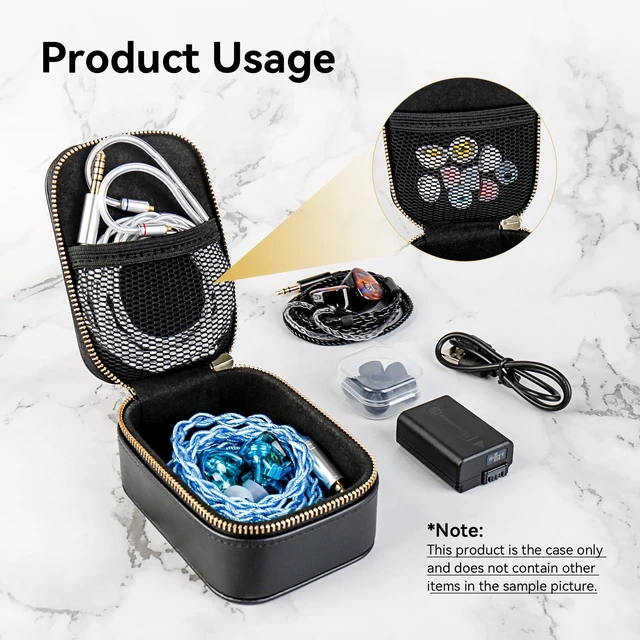 Alt view image 3 of 7 - TRI Xuanwu PU Large Zippered Earphone Storage Bag IEM Case with Mesh Pocket,Water-Resistant Portable Box for IEMs, Audio Accessories, Eartips and Cables