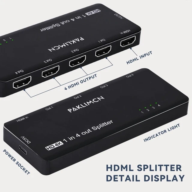 Alt view image 7 of 7 - HDMI Splitter 1x4, 4K 60Hz 1 in 4 Out HDMI Duplicator/Switcher, 4Kx2K 30Hz 4:4:4 & 60Hz 4:2:0, HDR Compatible for Fire Stick, PS5, Xbox Series X, PC, Home Theater, Not A Switch(4K 1in4 Out)