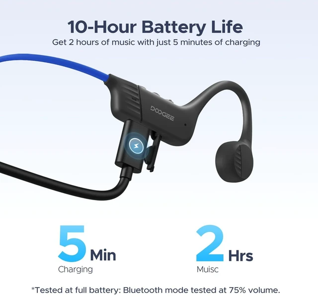 Alt view image 7 of 7 - Bone Conduction Headphones Open Ear Wireless Running Headphones, Blue 10H Playtime Fast Charge, Lightweight for Workout, IP66 Sports Headphones, Bluetooth 5.4, Fit for Running/Cycling/Hiking