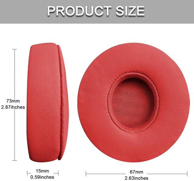 Alt view image 2 of 5 - Replacement Ear Pads for Beats Solo 2 & Solo 3 Wireless On-Ear Headphones, Replacement EarPads Cushions Headphones Covers with Memory Noise Isolation Foam Softer Leather (Red)