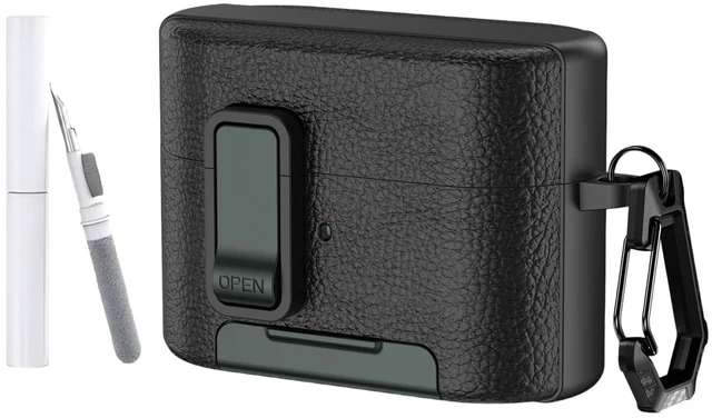Main image of for Sony WF-1000XM6 Case Cover,TPU with Faux Leather Texture Protective Case Cover with Carabiner and Cleaning Kit,Phone Stand and Safety Lock Function (Black-Green)