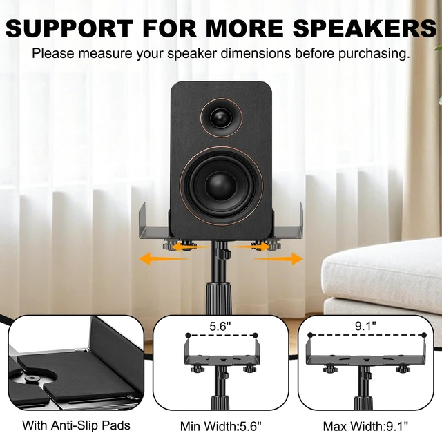 Alt view image 3 of 7 - Universal Speaker Stands Pair 31.5" - 41.3" Height Adjustable Black Bookshelf Speaker Stands for Satellite & Studio Up to 22LBS Cable Concealing, Loaded Plate Extends to 9.1"