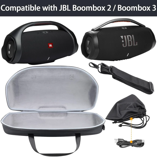 Alt view image 3 of 7 - Hard Travel Case for Boombox 3 2 Bluetooth Speaker, Black+Grey Portable Travel Design, External Handle And Detachable Shoulder Strap For Carrying And Storage, Accessory Organization