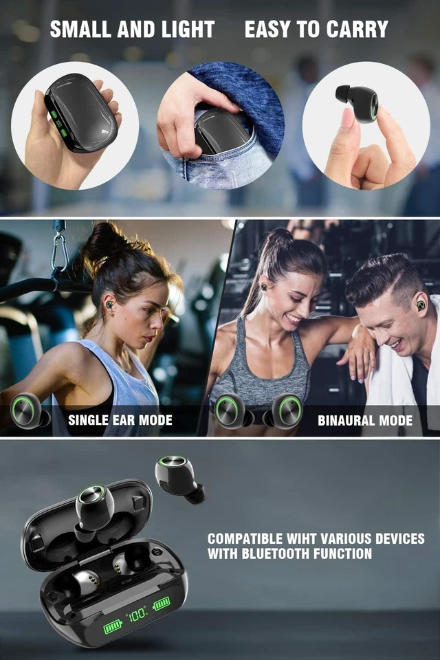 Alt view image 7 of 7 - Bluetooth Earbuds Wireless 200Hrs Playback, IPX7 Waterproof, Noise Canceling LED Power Display Earphones with Charging Case, In-Ear, Headphones with Mic for Phone Smart TV Laptop Computer Android iOS