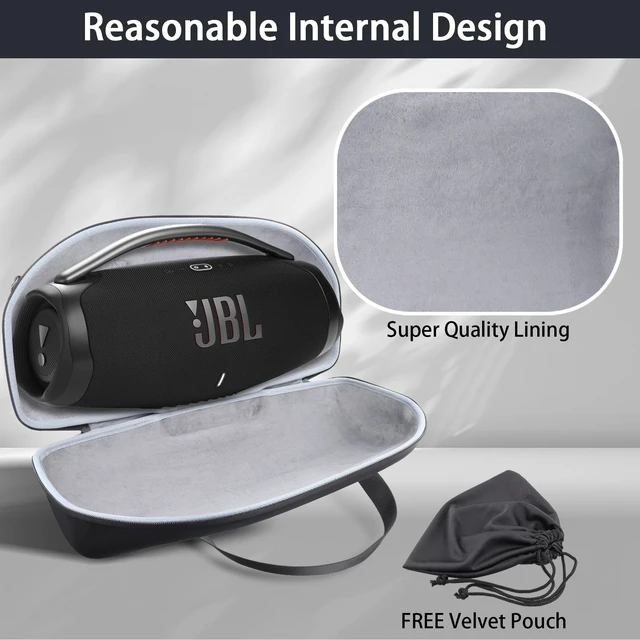 Alt view image 4 of 7 - Hard Travel Case for Boombox 3 2 Bluetooth Speaker, Black+Grey Portable Travel Design, External Handle And Detachable Shoulder Strap For Carrying And Storage, Accessory Organization