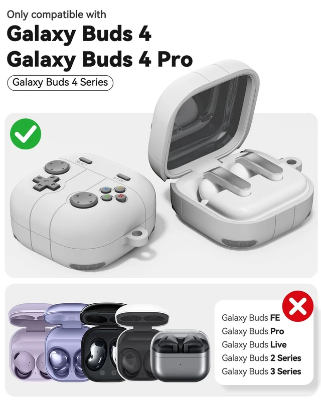 Alt view image 2 of 7 - Game Case for Samsung Galaxy Buds 4 Pro Case,Rock Grey Silicone Classic Game Player Design with 3D Button Cover for Galaxy Buds 4 Case (2026) for Men with Cleaner Kit & Keychain