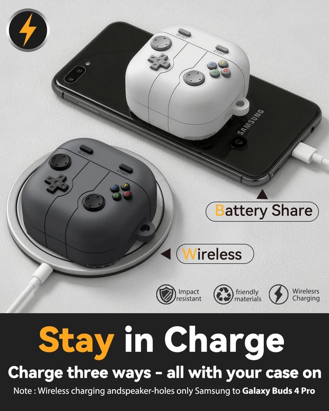 Alt view image 4 of 7 - Game Case for Samsung Galaxy Buds 4 Pro Case,Rock Grey Silicone Classic Game Player Design with 3D Button Cover for Galaxy Buds 4 Case (2026) for Men with Cleaner Kit & Keychain