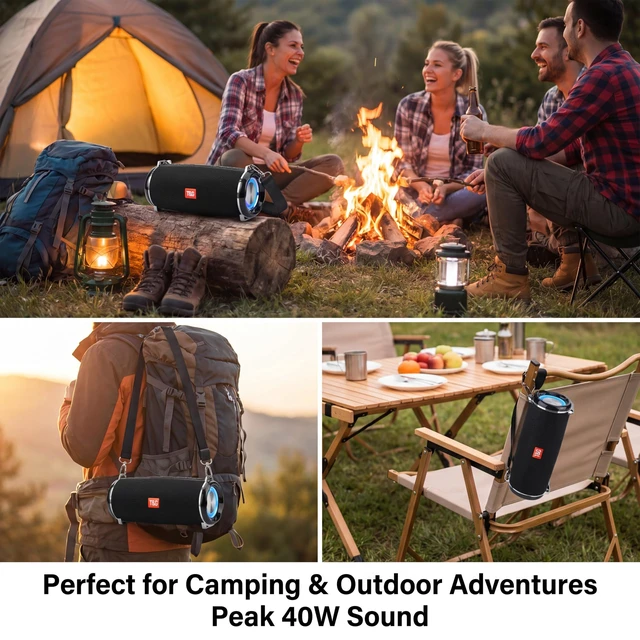 Alt view image 2 of 7 - Portable Ourdoor Speaker with Deepbass, IPX5 Waterproof Boombox 12H playtime, TWS pairing,Bike speaker with strap, FM radio, TF/ USB port. Ideal rugged gift for camping,Camouflage