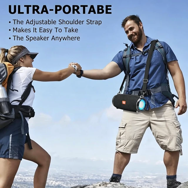 Alt view image 5 of 7 - Portable Ourdoor Speaker with Deepbass, IPX5 Waterproof Boombox 12H playtime, TWS pairing,Bike speaker with strap, FM radio, TF/ USB port. Ideal rugged gift for camping,Camouflage