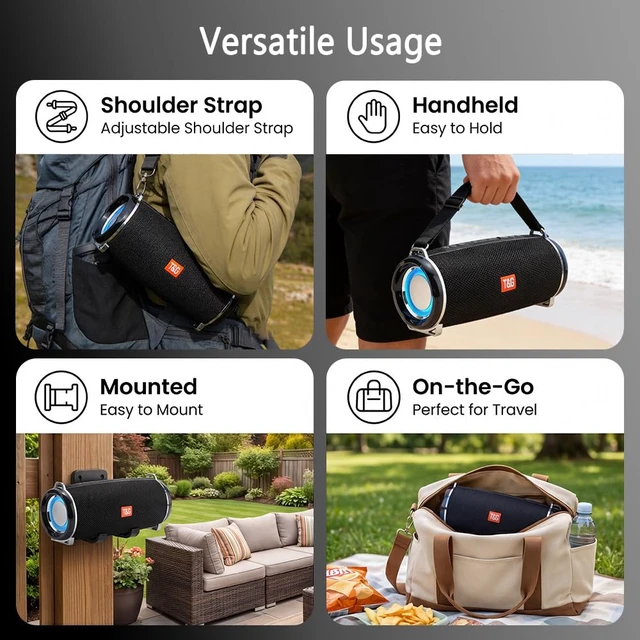 Alt view image 6 of 7 - Portable Ourdoor Speaker with Deepbass, IPX5 Waterproof Boombox 12H playtime, TWS pairing,Bike speaker with strap, FM radio, TF/ USB port. Ideal rugged gift for camping,Camouflage