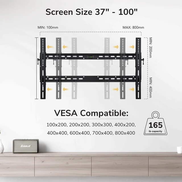 Alt view image 6 of 7 - Tilting TV Wall Mount, 37-100", 165 lbs Heavy-duty low-profile 1.9" bracket tilts down 9 degrees to reduce glare, universal VESA 100x200 to 800x400
