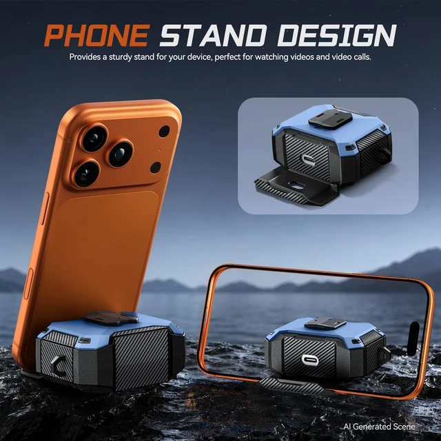 Alt view image 4 of 7 - Case Cover for JBL Vibe Beam 2/JBL Vibe Beam with Lock & Phone Stand(Blue) Protective Cover for JBL Vibe 200TWS with Carabiner & Cleaner Kit for Men Women for JBL Vibe Beam 2 Charging Case