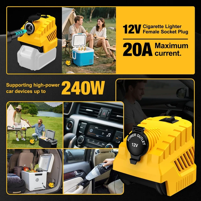 Alt view image 2 of 7 - 20V to 12V Step Down Converter for Dewalt 20V Battery DC 12V 20A 240W Buck Regulator with Cigarette Lighter USB A Type C Port for Car Truck RV LED Light Refrigerator DIY Tools