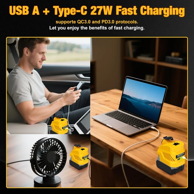 Alt view image 3 of 7 - 20V to 12V Step Down Converter for Dewalt 20V Battery DC 12V 20A 240W Buck Regulator with Cigarette Lighter USB A Type C Port for Car Truck RV LED Light Refrigerator DIY Tools