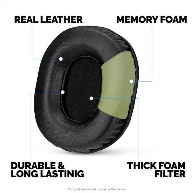 Alt view image 3 of 7 - Replacement Sheepskin Earpads for Audio Technica ATH-M50X, M50xBT, M50RD, M40X, M30X, M20X, SX1 & MSR7 Headsets. Soft Real Leather and Memory Foam for Extra Comfort & Durability By (Black)