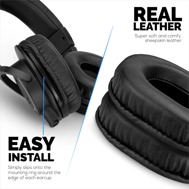 Alt view image 4 of 7 - Replacement Sheepskin Earpads for Audio Technica ATH-M50X, M50xBT, M50RD, M40X, M30X, M20X, SX1 & MSR7 Headsets. Soft Real Leather and Memory Foam for Extra Comfort & Durability By (Black)