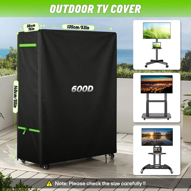 Alt view image 2 of 7 - 50-55" Outdoor TV Stand Cover, 600D TV Cover Waterproof, 53x15x55'' PVC Coating, Bottom Drawing, Outside TV Protector With Buckles, Rolling TV Stand Cover For Mobile TV Cart On Wheels