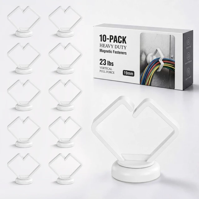 Main image of 10 Pack Magnetic Cable Holder 23lbs Heavy Duty Zip Tie Mount 3/4" Base, Magnetic Cable Organizer Clip, Scratch-free Wire Management for Home Office Desk Server Rack Marine Electrical