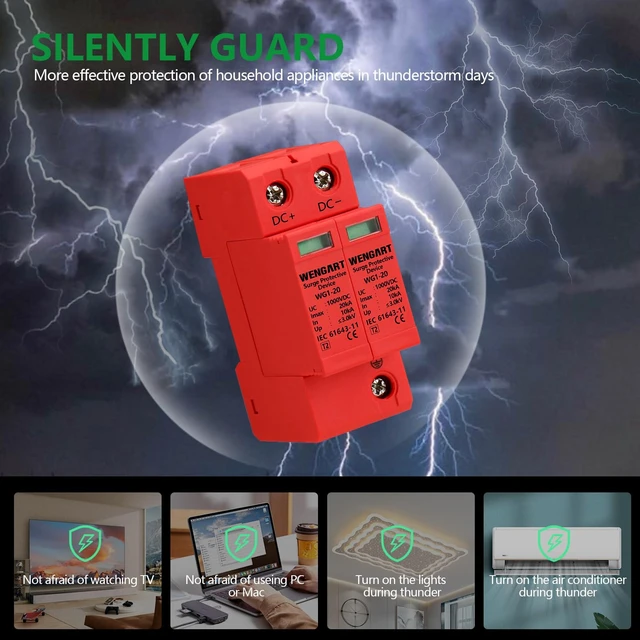 Alt view image 3 of 7 - Surge Protective Arrester Device,DC1000V 2Pole 10~20kA 36mm DIN Rail Mount,Low Voltage Arrester Device for Lightning Protection Power Distribution and Control Appliances