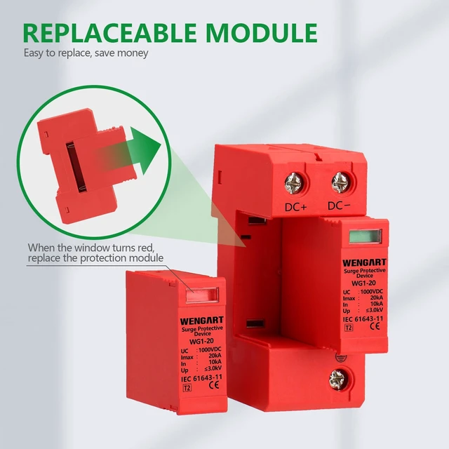 Alt view image 4 of 7 - Surge Protective Arrester Device,DC1000V 2Pole 10~20kA 36mm DIN Rail Mount,Low Voltage Arrester Device for Lightning Protection Power Distribution and Control Appliances