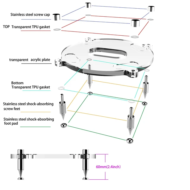 Alt view image 3 of 7 - Stand Feet Pads,Stainless Steel Speaker Isolation Feet for Sonos Sub mini,Sonos Sub mini Stand, sonos sub mini Desk Stand,sub mini Floor Stand(Transparent)