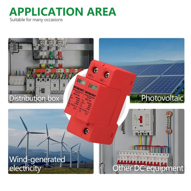 Alt view image 5 of 7 - Surge Protective Arrester Device,DC500V 2P 20~40kA 36mm DIN Rail Mount,Low Voltage Arrester Device for Lightning Protection Power Distribution and Control Appliances