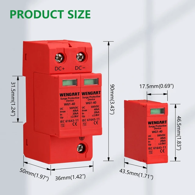 Alt view image 6 of 7 - Surge Protective Arrester Device,DC500V 2P 20~40kA 36mm DIN Rail Mount,Low Voltage Arrester Device for Lightning Protection Power Distribution and Control Appliances