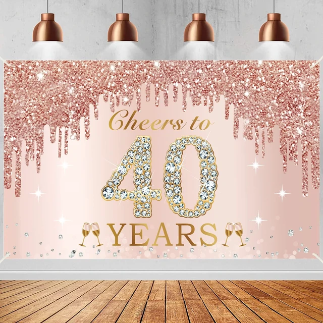 Main image of 40th Birthday Decorations Cheers to 40 Years Banner for Women Pink Rose Gold Happy 40th Birthday Forty Years Old Backdrop Poster Background Photo Booth Props Decor Party Supplies
