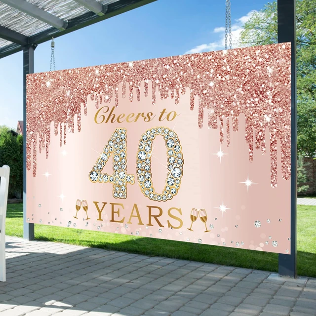 Alt view image 3 of 6 - 40th Birthday Decorations Cheers to 40 Years Banner for Women Pink Rose Gold Happy 40th Birthday Forty Years Old Backdrop Poster Background Photo Booth Props Decor Party Supplies