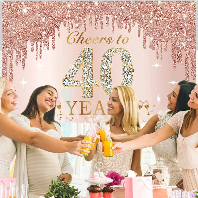 Alt view image 4 of 6 - 40th Birthday Decorations Cheers to 40 Years Banner for Women Pink Rose Gold Happy 40th Birthday Forty Years Old Backdrop Poster Background Photo Booth Props Decor Party Supplies