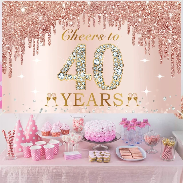 Alt view image 5 of 6 - 40th Birthday Decorations Cheers to 40 Years Banner for Women Pink Rose Gold Happy 40th Birthday Forty Years Old Backdrop Poster Background Photo Booth Props Decor Party Supplies